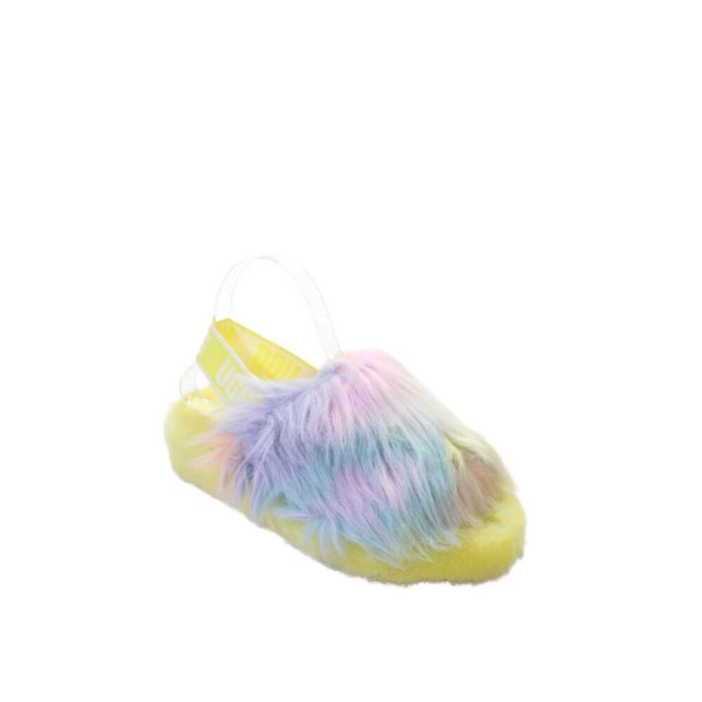 Ugg Women's Open Toe Slingback FluffyMulticolor Shearling Sandals Size 8